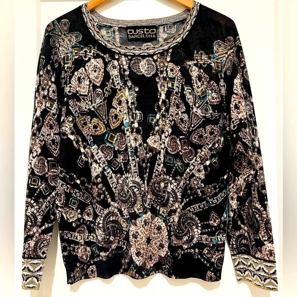 Vintage Custo Barcelona Metallic Grande Jewel Sweater Wool Lightweight / Med